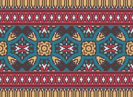 Natur Jahrgänge Kreuz Stich traditionell ethnisch Muster Paisley Blume Ikat Hintergrund abstrakt aztekisch afrikanisch indonesisch indisch nahtlos Muster zum Stoff drucken Stoff Kleid Teppich Vorhänge und Sarong vektor