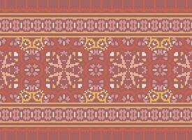 afrikanisch Ikat Pixel Blumen- Paisley Stickerei Hintergrund. geometrisch ethnisch orientalisch Muster traditionell.aztekisch Stil abstrakt Vektor illustration.design zum Textur, Stoff, Kleidung, Verpackung, Teppich.