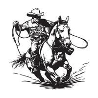 rodeo cowboy ridning en häst isolerat. stock vektor