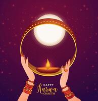 Illustration von Schöne Grüße zum indisch Hindu Festival glücklich Karwa chauth vektor