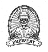 isoliert retro Jahrgang Bier Logo, Schädel halten Bier Glas, Vektor Logo.