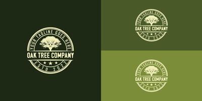 Jahrgang Eiche Ahorn Baum Bedienung mit retro Briefmarke Logo im Sanft Gold isoliert auf mehrere Hintergrund Farben. das Logo ist geeignet zum Wohn Landschaft Jahrgang Symbol Logo Design Inspiration Vorlage vektor