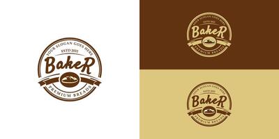 årgång retro bageri baka affär märka klistermärke logotyp i flera olika brun Färg isolerat på flera olika bakgrund färger. de logotyp är lämplig för bageri och bakverk företag industri logotyp design inspiration vektor