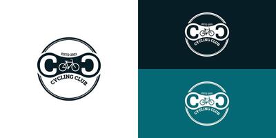 Jahrgang retro Briefmarke Hipster Radfahren Radfahren Verein Logo im tief Blau Farbe isoliert auf mehrere Hintergrund Farben. das Logo ist geeignet zum Radfahren Verein oder Radfahren Geschäft Symbol Logo Design Inspiration vektor