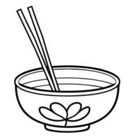 elegant skål och ätpinnar översikt ikon i vektor formatera för asiatisk kök mönster.