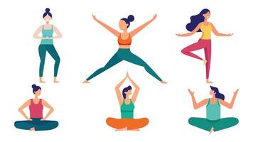 Yoga Pose Sammlung Satz, minimal isoliert eben Vektor Profi Sammlung auf Weiß Hintergrund