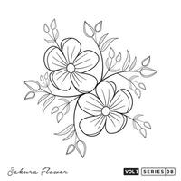 ein Blume Färbung Seite mit ein schwarz Umriss. Sakura Blumen Linie Kunst Vektor Design