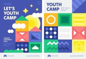 färgrik geometrisk affisch för ungdom läger med abstrakt geometrisk former vektor