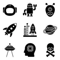 Science-Fiction-Glyphen-Icons gesetzt vektor