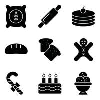 Bäckerei-Glyphen-Icons gesetzt vektor