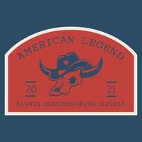 Logo Jahrgang amerikanisch Cowboy Schädel Kopf Vektor Illustration mit bekleidung Design Poster