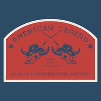 Logo Jahrgang amerikanisch Cowboy Schädel Kopf Vektor Illustration mit bekleidung Design Poster