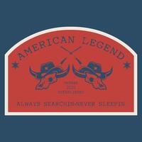 logotyp årgång amerikan cowboy skalle huvud vektor illustration med kläder design affisch