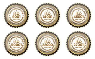 iso 9001 14001 45001 50000 22 000 27001 certifiering bricka vektor