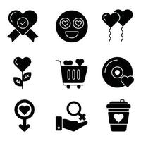 Valentinstag Glyphe Icons Set vektor