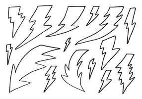 satz von handgezeichneten vektorgekritzel elektrische blitzsymbol skizzenillustrationen. Donner-Symbol-Doodle-Symbol. vektor