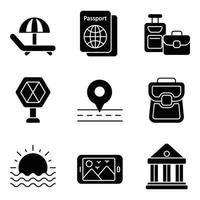 Urlaub Glyphe Icons Set vektor