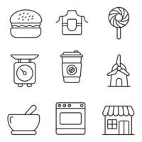 Bäckereilinie Symbole gesetzt vektor