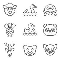 djur linje ikoner set vektor