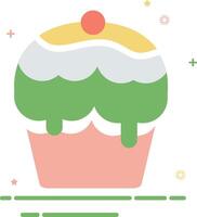 en muffin med en grön glasyr och rosa glasyr vektor
