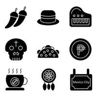 Mexiko Glyphe Icons Set vektor