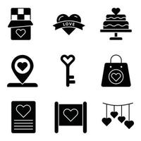 Valentinstag Glyphe Icons Set vektor