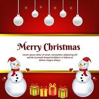 Grußkarte zu Weihnachten mit Schneemann und Geschenkbox vektor