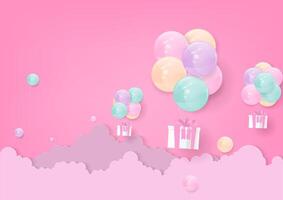 pastell helium ballonger och moln på rosa bakgrund vektor