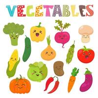 söt söt leende grönsaker. friska stil samling vektor