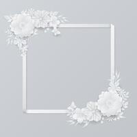 vit papper ram och blommor krans bakgrund vektor