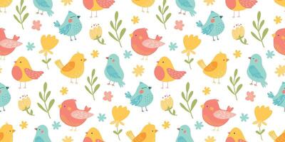 textil- design terar färgrik fåglar och blommor på en vit bakgrund vektor