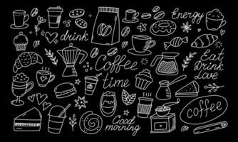 süß Gekritzel Kaffee Geschäft Symbole. Vektor Gliederung Hand gezeichnet zum Kaffee und Bäckerei zum Cafe Speisekarte.