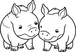 söt flodhäst och noshörning tecknad serie vektor illustration.