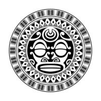 rundes Tattoo-Ornament mit Sonnengesicht im Maori-Stil. afrikanische, aztekische oder maya-ethnische maske. vektor