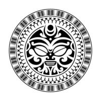 rundes Tattoo-Ornament mit Sonnengesicht im Maori-Stil. afrikanische, aztekische oder maya-ethnische maske. vektor