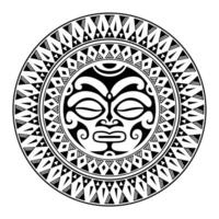 rund tatuering prydnad med solen ansikte maori stil. afrikansk, aztekisk eller maya etnisk mask. vektor