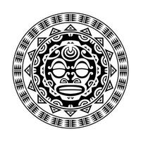 rund tatuering prydnad med solen ansikte maori stil. afrikansk, aztekisk eller maya etnisk mask. vektor