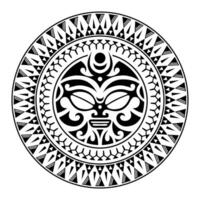 rundes Tattoo-Ornament mit Sonnengesicht im Maori-Stil. afrikanische, aztekische oder maya-ethnische maske. vektor