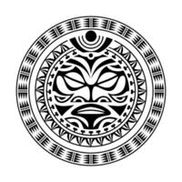 rundes Tattoo-Ornament mit Sonnengesicht im Maori-Stil. afrikanische, aztekische oder maya-ethnische maske. vektor