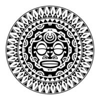 rund tatuering prydnad med solen ansikte maori stil. afrikansk, aztekisk eller maya etnisk mask. vektor