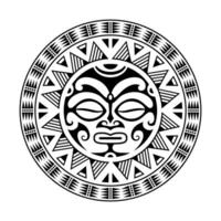 rund tatuering prydnad med solen ansikte maori stil. afrikansk, aztekisk eller maya etnisk mask. vektor