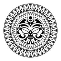 rund tatuering prydnad med solen ansikte maori stil. afrikansk, aztekisk eller maya etnisk mask. vektor