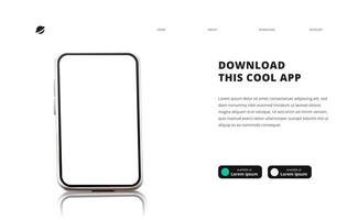 Seite Banner Werbung zum wird heruntergeladen App zum Handy, Mobiltelefon Telefon Smartphone herunterladen Tasten Vorlage 3d Karikatur Perspektive Telefon mit reflektierend Schatten vektor
