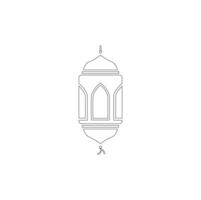 ul Fitri eller eid mubarak klotter översikt. Lycklig eid al fitr mubarak lyckönskningar kort begrepp med moské och lykta i översikt mono linje konst illustration. vektor