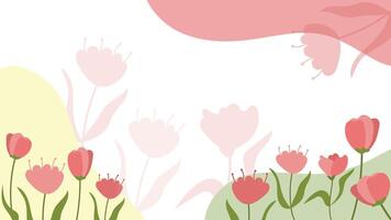 abstrakt tulpan blomma bakgrund vektor design blommig gräns ram minimal rosa trädgård