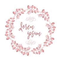 Der Kranz aus rosa Blüten. Runder romantischer Blumenrahmen und Beschriftung glücklicher Hochzeitstag. Vektor Hand gezeichnete Illustration.