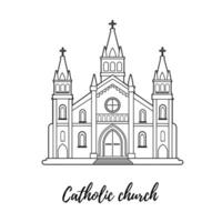 katholisch Kirche auf ein Weiß Hintergrund. Vektor Illustration. einfach Linien, großartig zum irgendein Entwürfe, zum Netz.