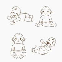 einstellen von Baby Junge Karikatur mit verschiedene Pose isoliert auf Weiß Hintergrund zum Kind Färbung Seite vektor