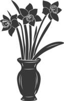 ai generiert Silhouette Narzisse Blume im das Vase schwarz Farbe nur vektor