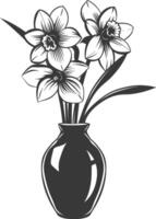 ai generiert Silhouette Narzisse Blume im das Vase schwarz Farbe nur vektor